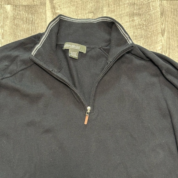 Mens Eddie Bauer Large Quarter 1/4 Zip Sweatshirt Sweater Gray Long Sleeve Black - Picture 5 of 8